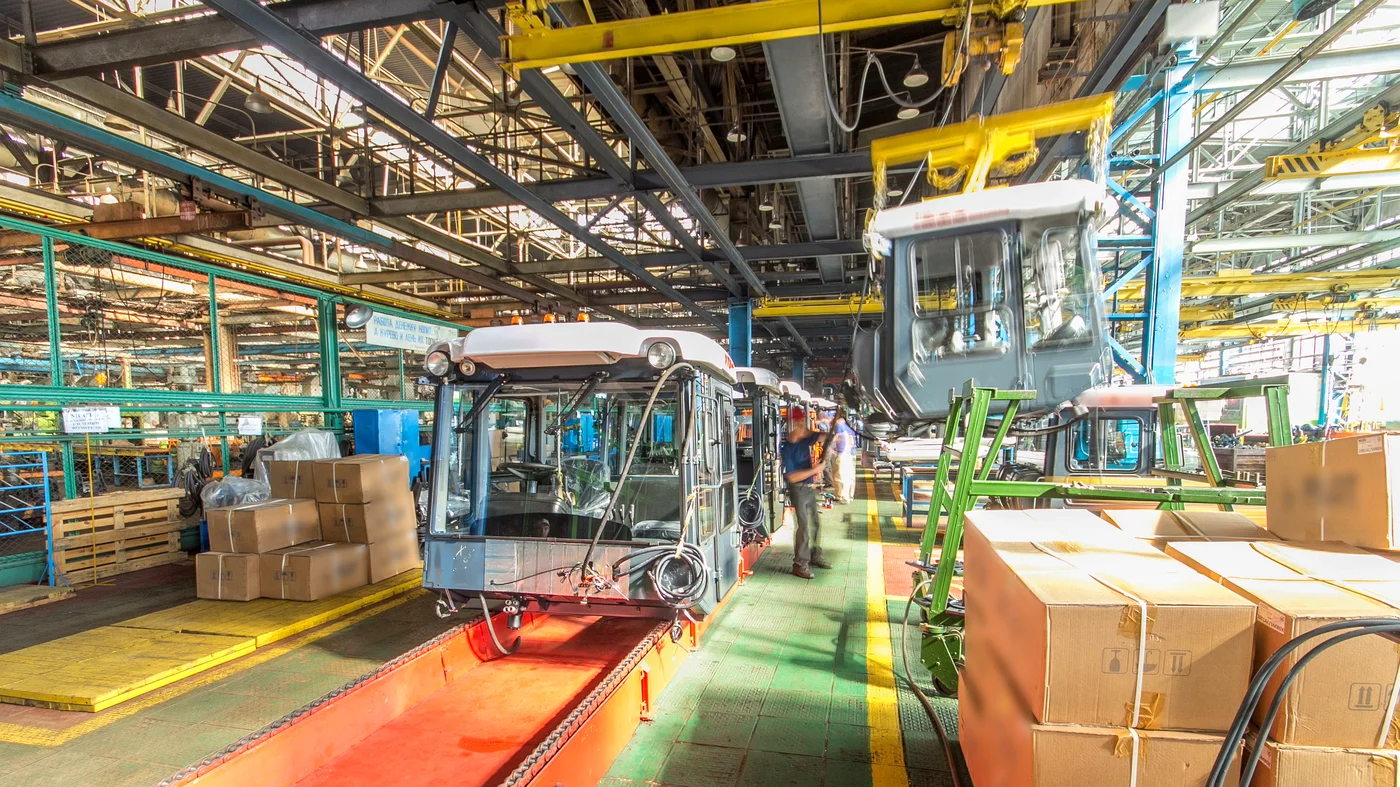 Conveyor line inside a production facility