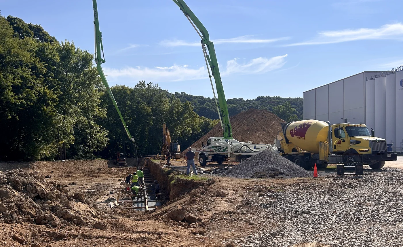 Concrete pour at an industrial facility